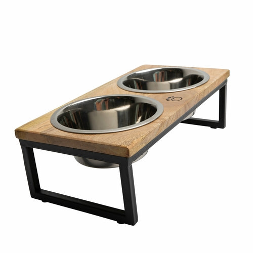 Comedero Elevado de Madera y Metal para Mascotas – Ergonómico y Elegante