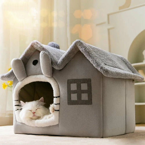 Casita de Peluche para Mascotas con Techo Removible – Cálida y Lavable