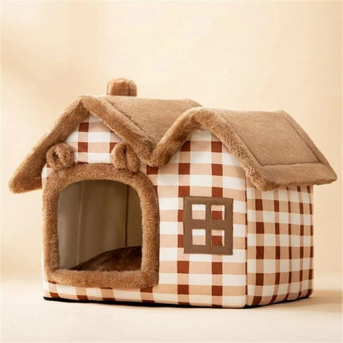Casita de Peluche para Mascotas con Techo Removible – Cálida y Lavable