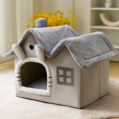 Casita de Peluche para Mascotas con Techo Removible – Cálida y Lavable