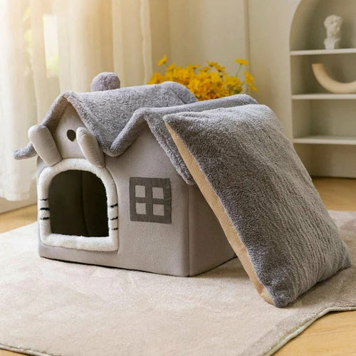 Casita de Peluche para Mascotas con Techo Removible – Cálida y Lavable